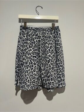 White and Navy Leopard Print Skirt